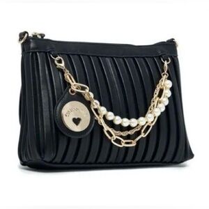 Cafe Noir Faux Leather Y2K Retro Pleated Crossbody/Clutch Handbag *Minor Flaws*